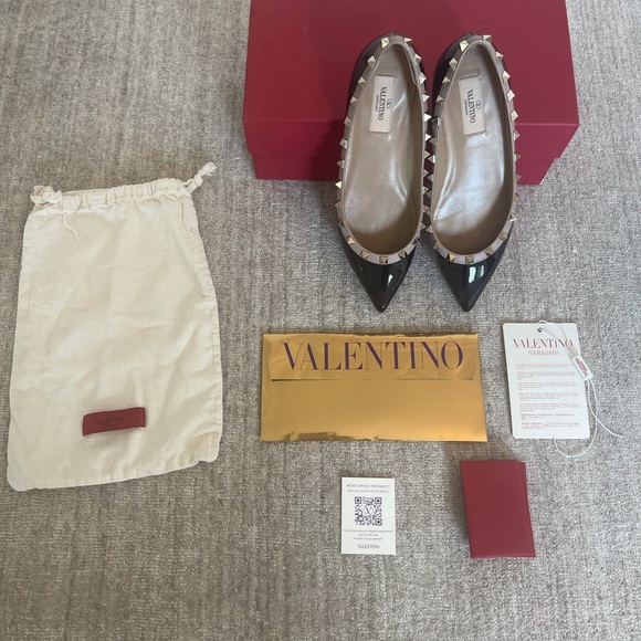 Valentino Black and Gold Studded Flats - Picture 1 of 5